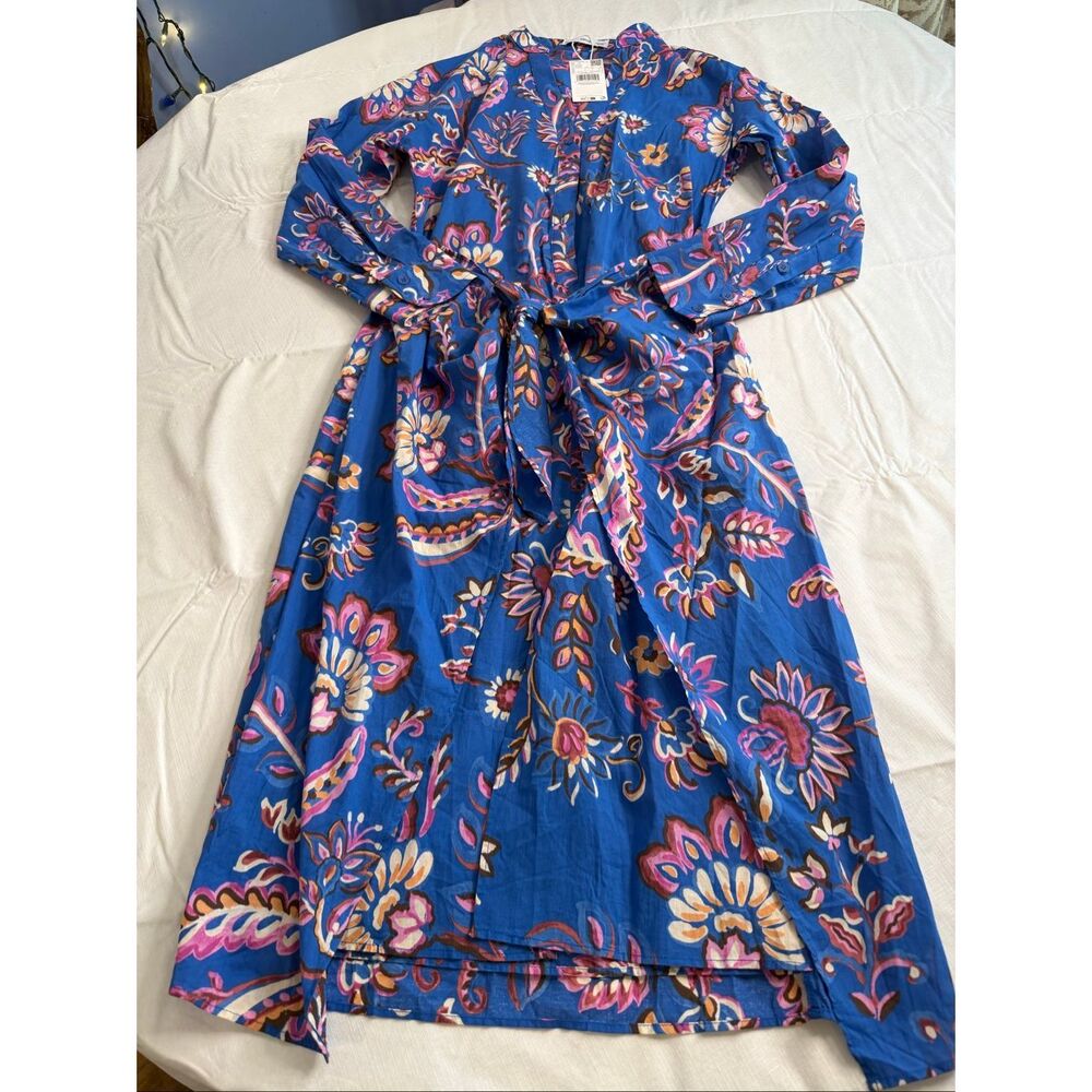 NWT MNG Mango Blue Floral Paisley Midi Shirt Dress Size 4 New
